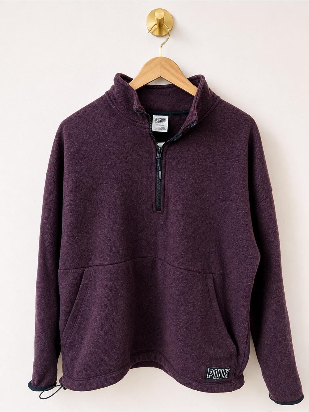 Victoria’s Secret PINK Burgundy Quarter Zip Fleece Pullover Sweatshirt - Large